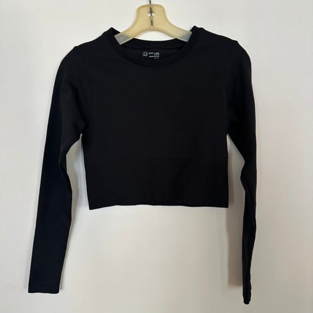 Aerie Black Active Long Sleeve Crop Top
